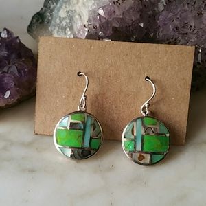 Abalone Shell and Sterling Silver Mosaic Earrings